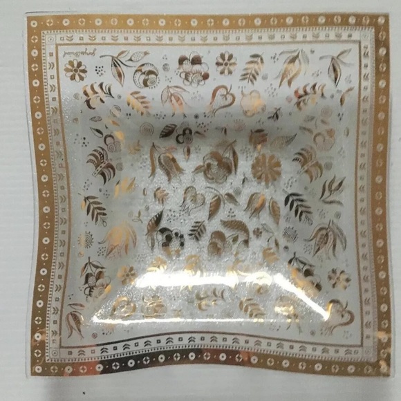 Clear MCM Glass With Gold Overlay Trim Flowers Trinket Tray by Georges Briard - Picture 2 of 5
